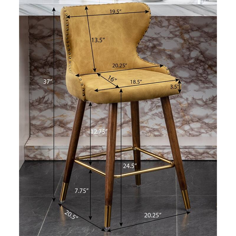 Modern Faux Leather Tufted Nailhead Trim Counter Stool Set of 2