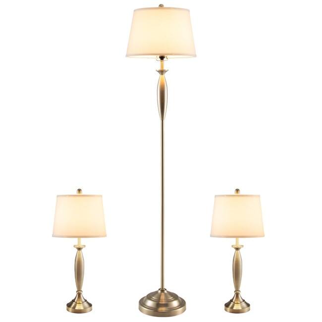 3-Piece Modern Nickel Finish Lamp Set-Silver - 11.5" x 11.5" x 28" (L x W x H)