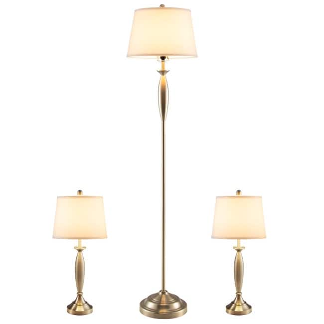 3-Piece Modern Nickel Finish Lamp Set-Silver - 11.5" x 11.5" x 28" (L x W x H)