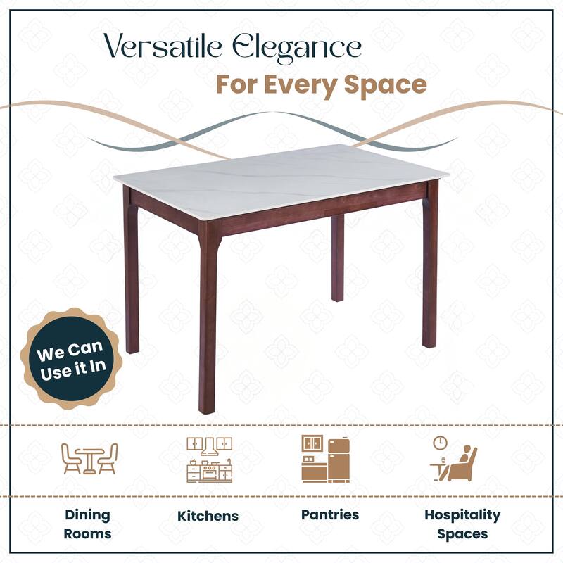 Mina Sintered Stone Rectangular Dining Table - Modern Scratch & Heat Resistant Kitchen Table with Solid Rubberwood Legs