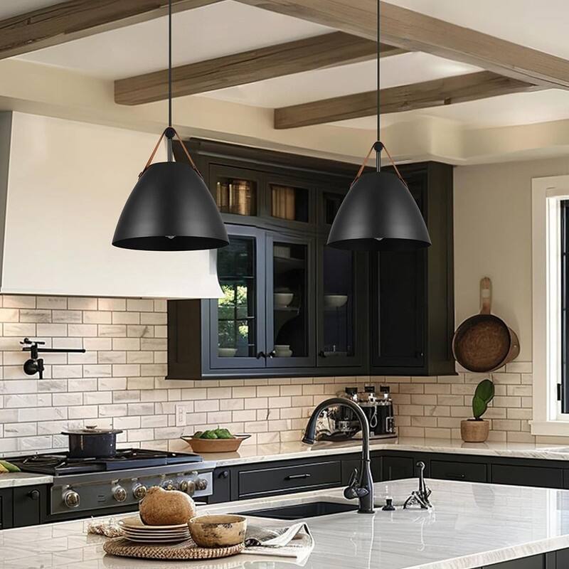 1 Light kitchen light fixture matte black pendant lights metal adjustable hanging light