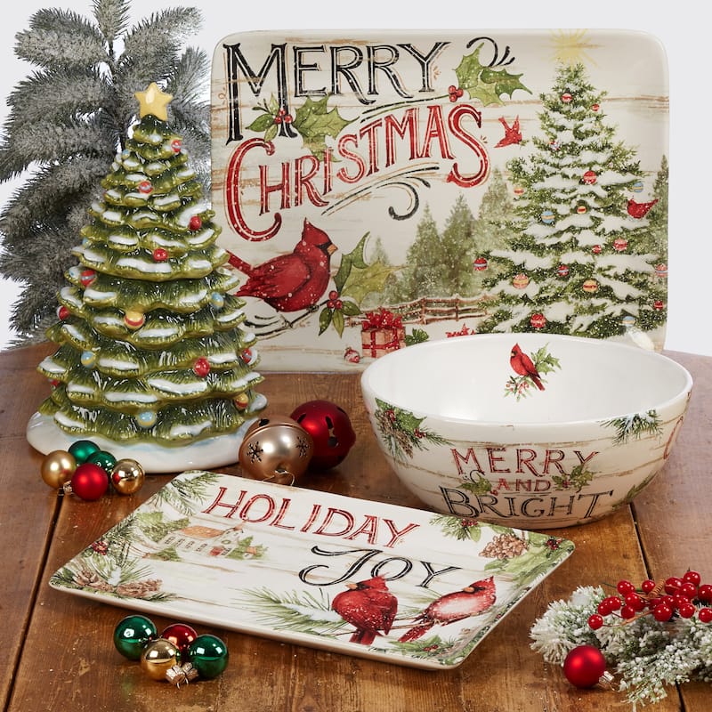 Certified International Evergreen Christmas Rectangular Platter