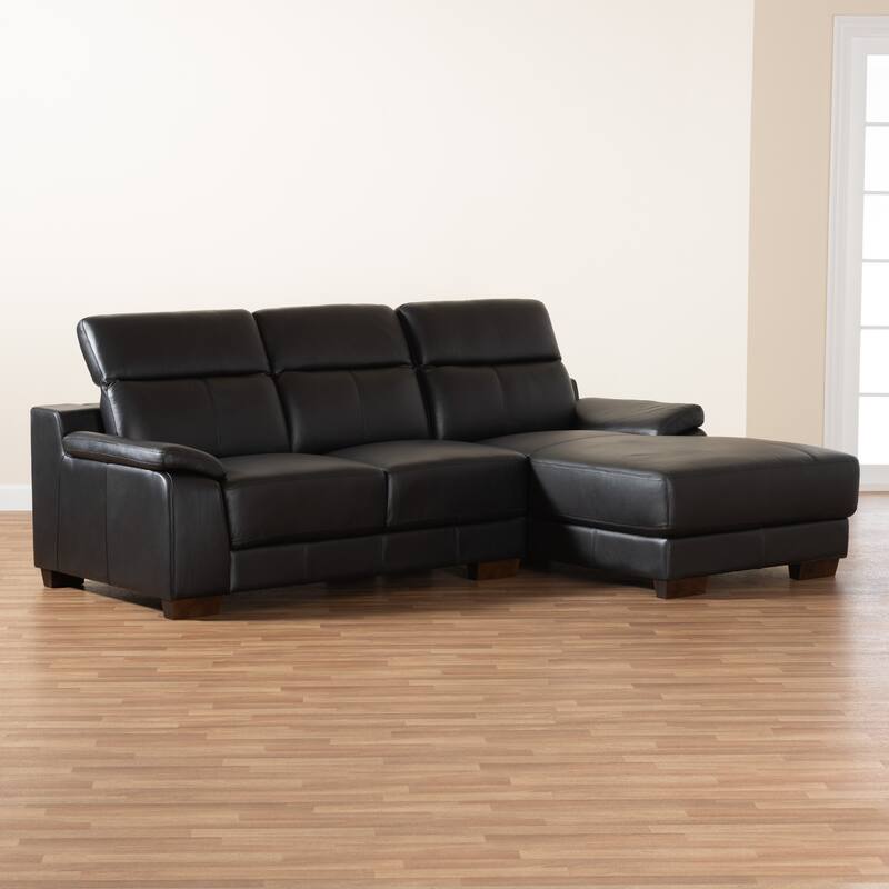 Reverie Modern Full Leather Sectional Sofa with Right Facing Chaise