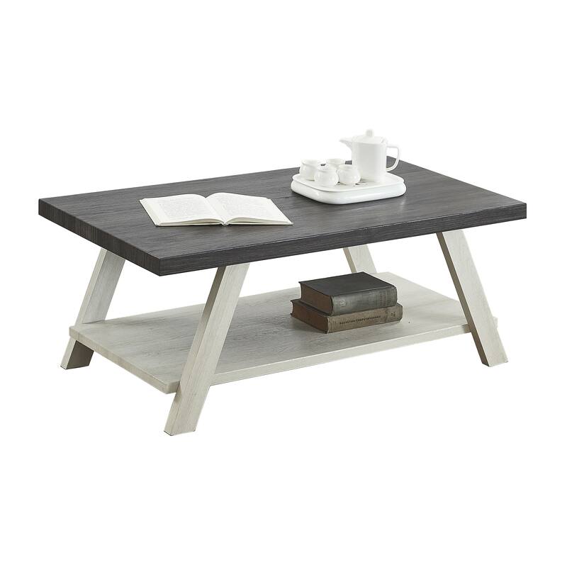 48" Modern Rectangular Coffee Table with Storage Shelf and Splayed Legs for Living Room