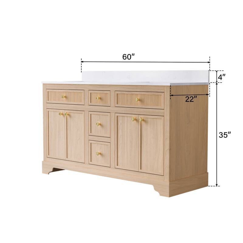 35''H Bath Solid Wood Vanity with Stain-resistant Carrera White Quartz Top And Single Sink