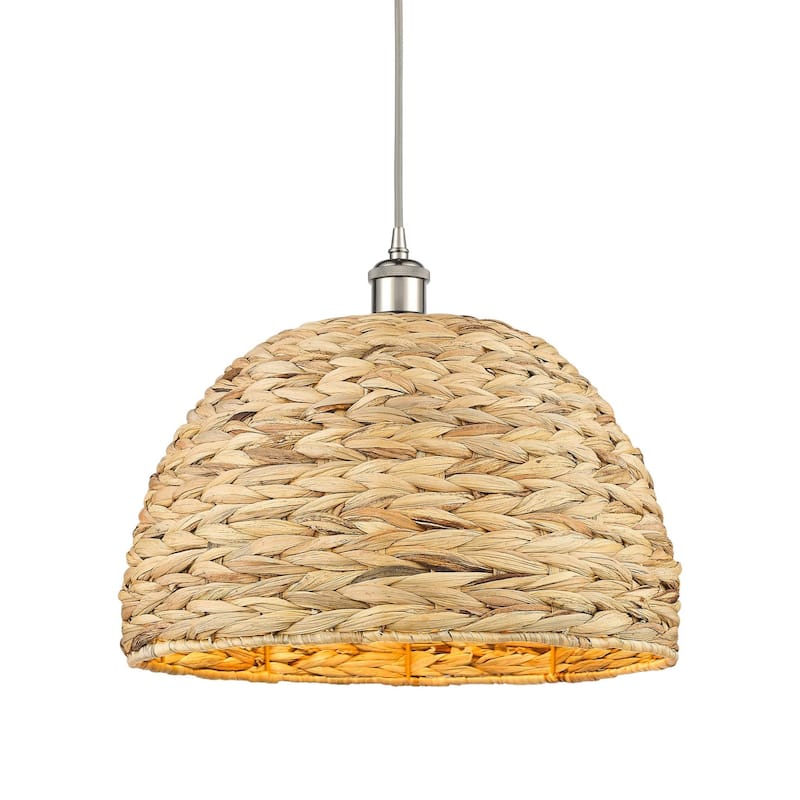 Innovations Lighting 516-1P-13-16 Woven Rattan Pendant Woven Rattan - Polished Nickel / Natural