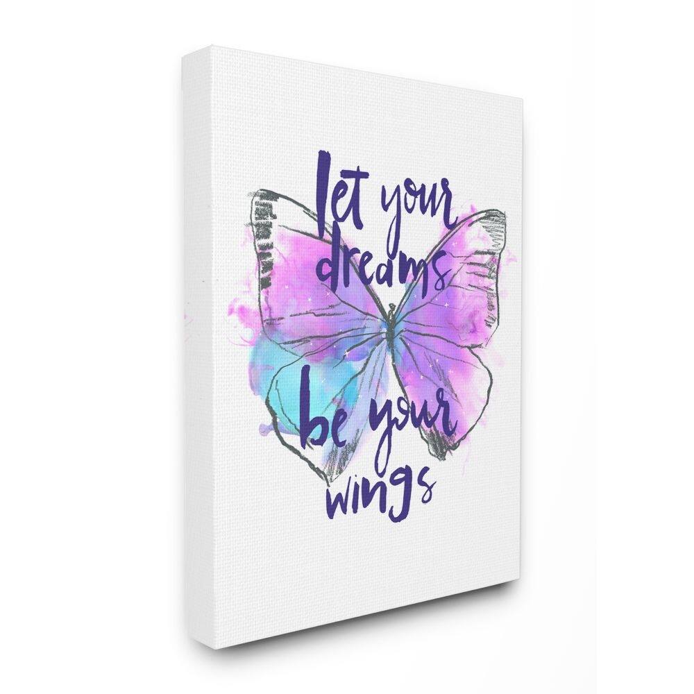 Stupell Dreams Quote Purple Blue Butterfly Inspirational Sketch Canvas Wall Art
