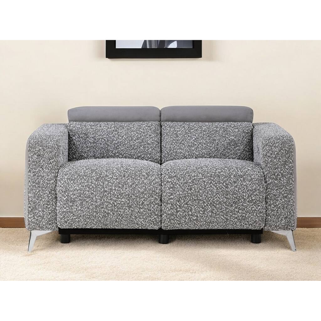63" Dark Gray And Silver Power Reclining Loveseat