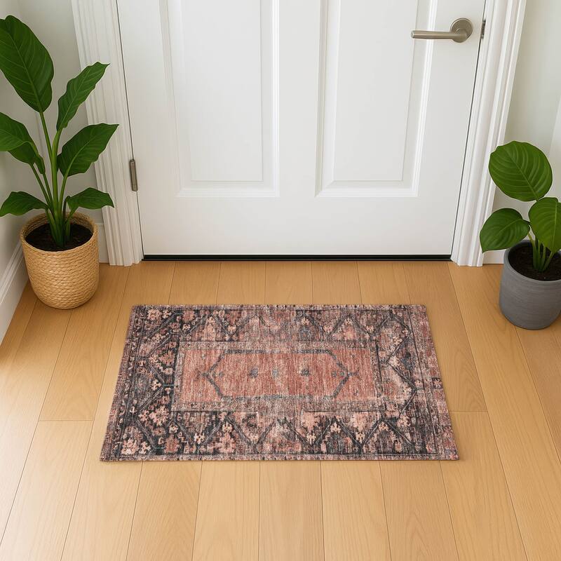 Premium Washable Super Soft Traditional Global Mayfield Rug - Terracotta - 1'8" x 2'6"