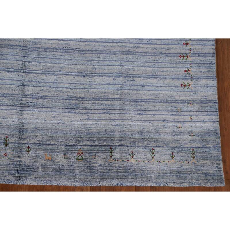 Striped Gabbeh Oriental Area Rug Handmade Blue Wool Carpet - 7'10"x 9'7"