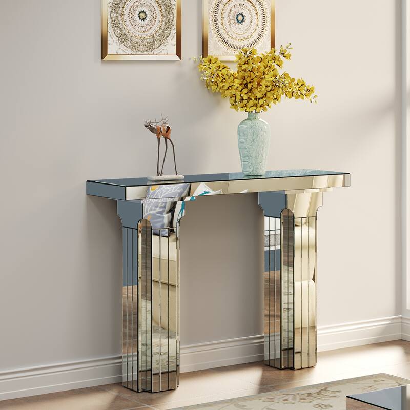 Mirrored Console Table Wide Bling Silver Mirror Entryway Desk Modern Rectangle Sofa Table Entryway Tables for Living Room - Silver
