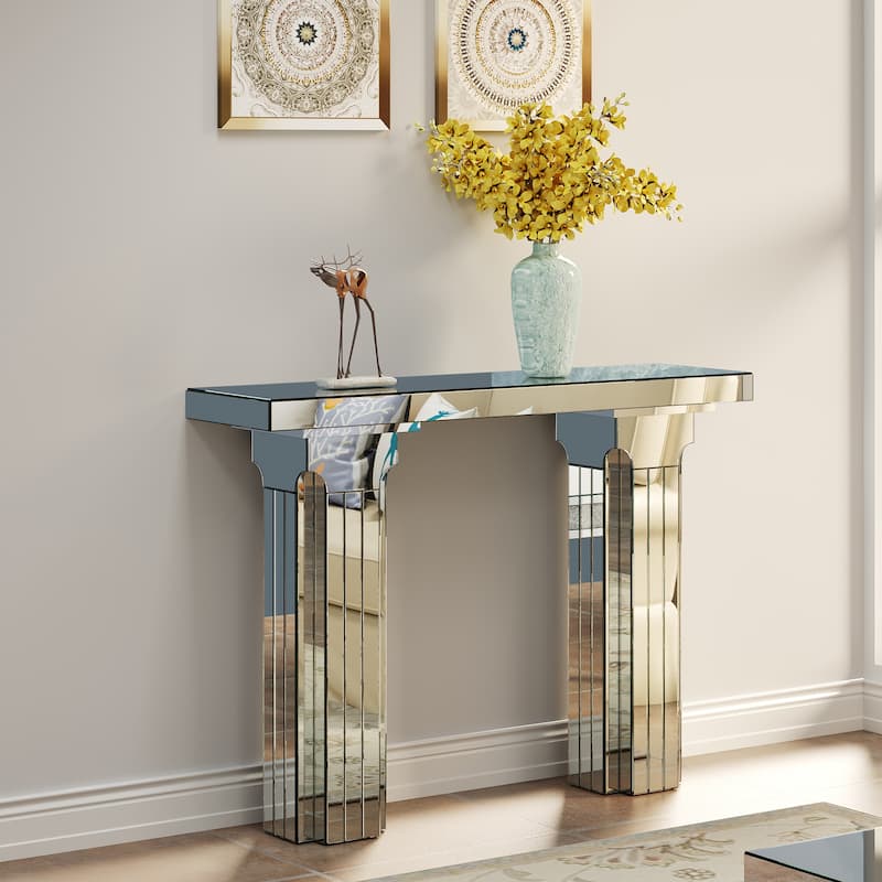 Mirrored Console Table Wide Bling Silver Mirror Entryway Table Modern Rectangle Sofa Table Entryway Desk for Living Room