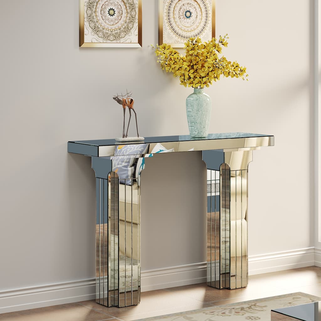 Modern Wide Bling Silver Mirrored Console Table for Living Room