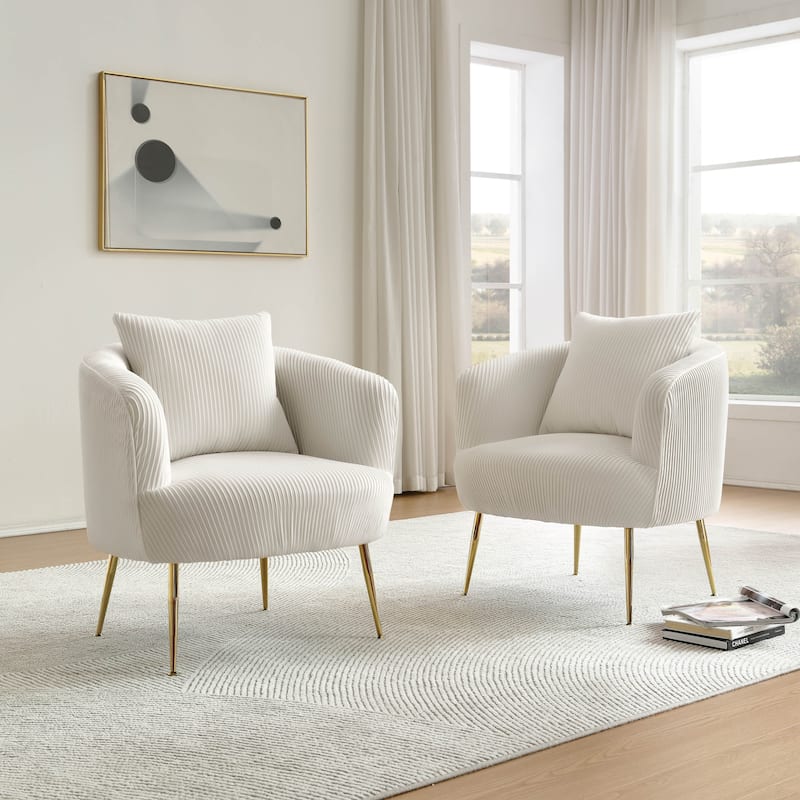 Art Leon Set of 2 Velvet Accent Side Chair with Back Cushion - Off-White
