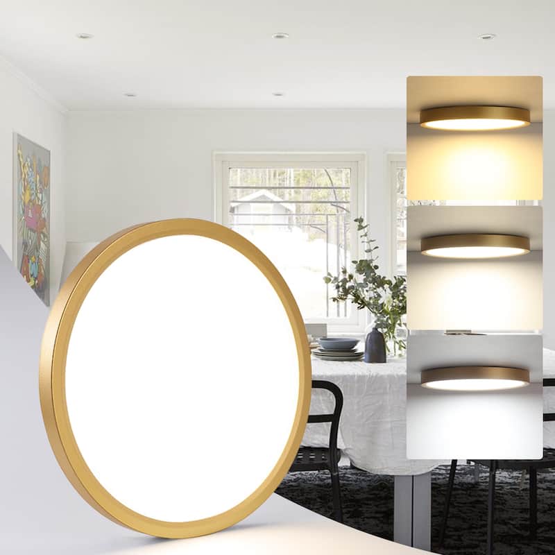 24 Watts Round Tricolor Selectable LED Flush Mount Ceiling Light for Dining Room Living Room Bedroom Kitchen - 9.06"Dx0.91H"