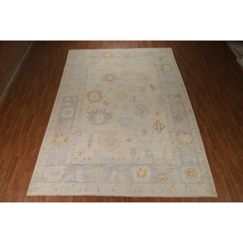 Hand Knotted Oriental 100% Wool Carpet Transitional All-Over Beige & Ivories Oushak Area Rug - 13' 8'' X 9' 10''