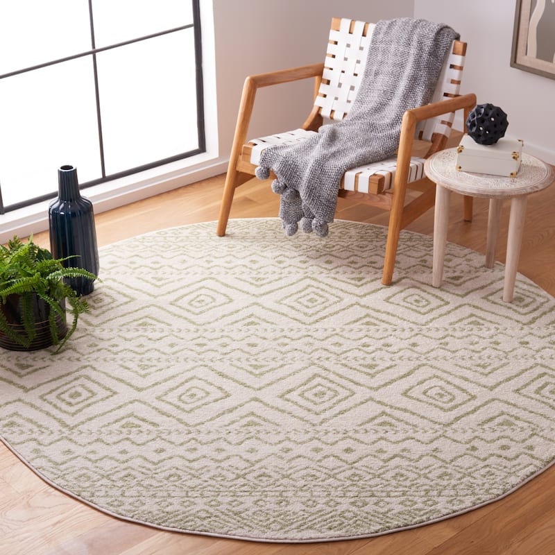 SAFAVIEH Tulum Vassilia Moroccan Boho Distressed Rug - 6'7" Round - Ivory/Sage