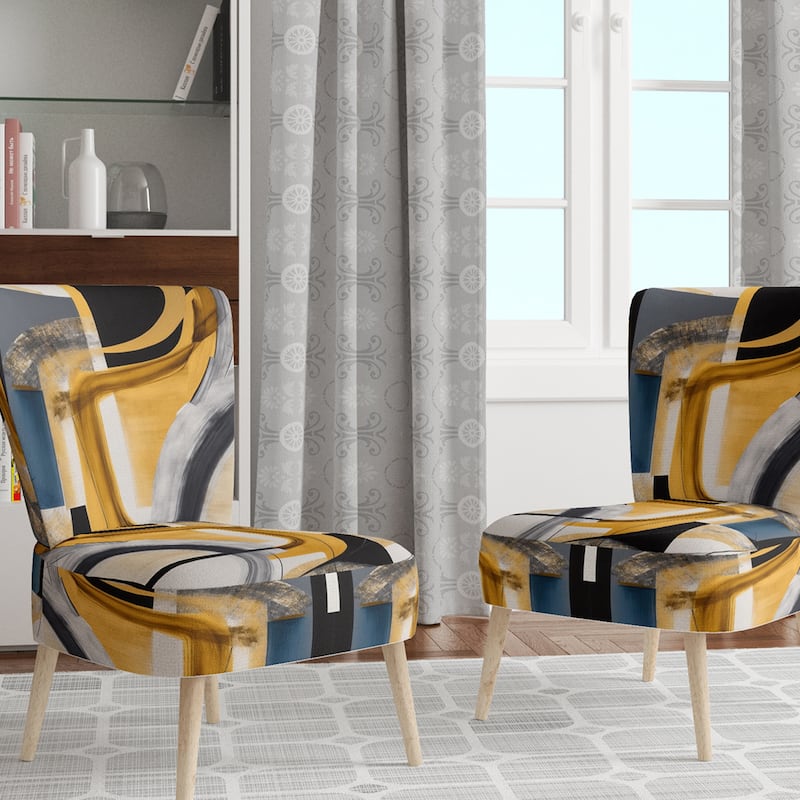 Designart "Glam Gold And Black Expression IV" Upholstered Modern & Contemporary Accent Chair and Modern & Contemporary Arm Chair - Side Chair