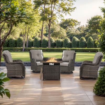 Gymojoy 5-Piece Outdoor Furniture Chair Set, 4 Swivel Chairs & 55K BTU Fire Pit Table