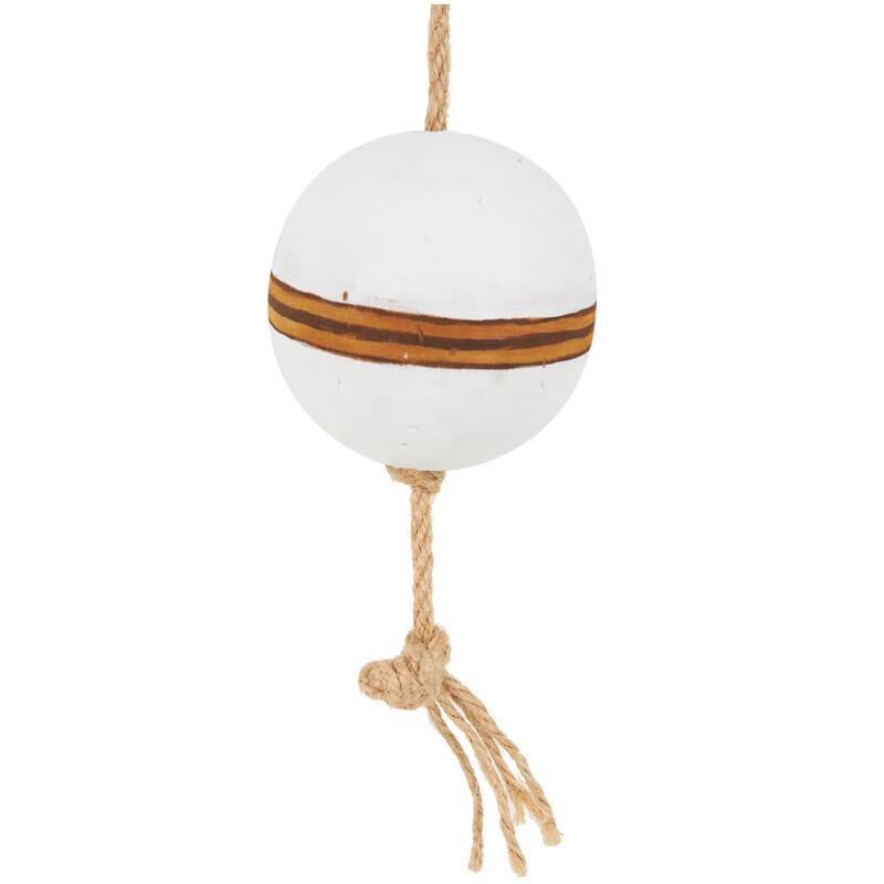 Brown Wood Two-Toned Striped Hanging Buoy Home Wall Decor with White Accents and Jute Rope