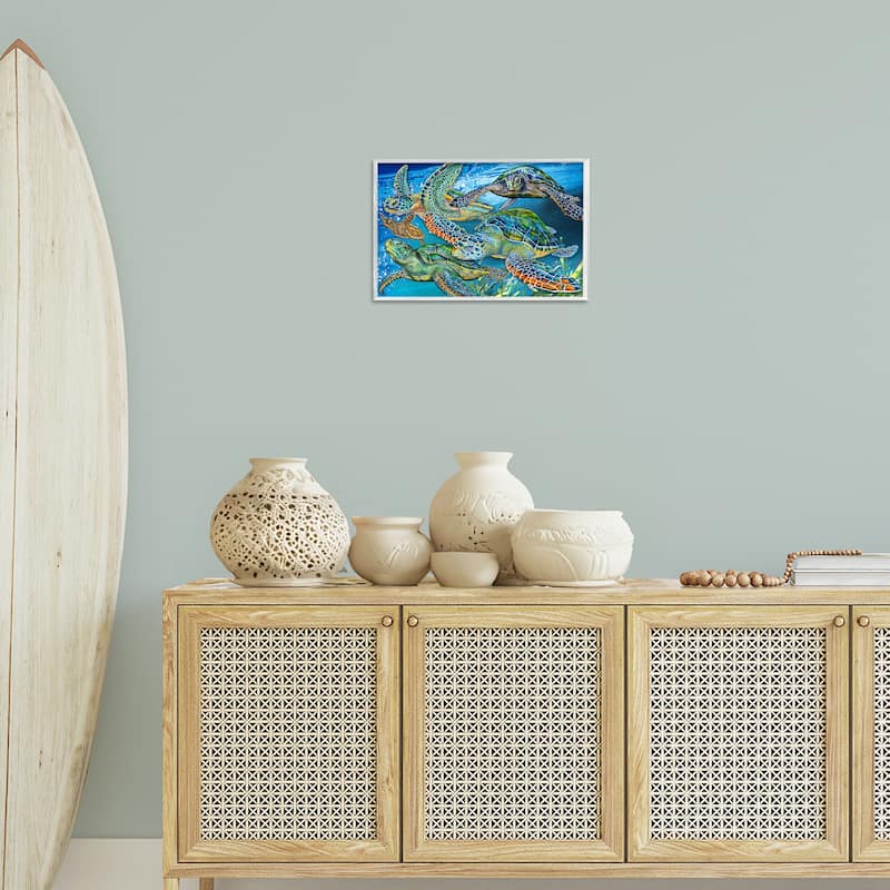 Stupell Tortoise Family Underwater Swim Framed Giclee Art Design By Tim Jeffs