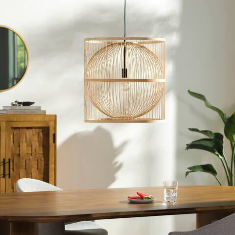Fontainne Natural Bamboo Ceiling Pendant Light - 47"H x 20"W x 20"D
