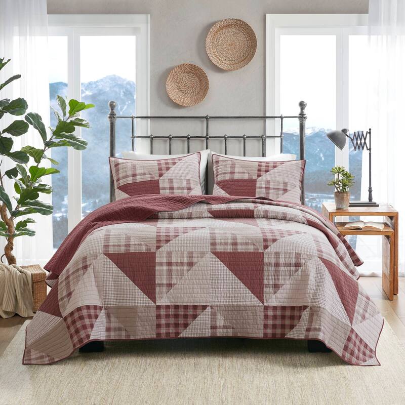 Woolrich Olsen 3 Piece Oversized Cotton Quilt Set - Red - King