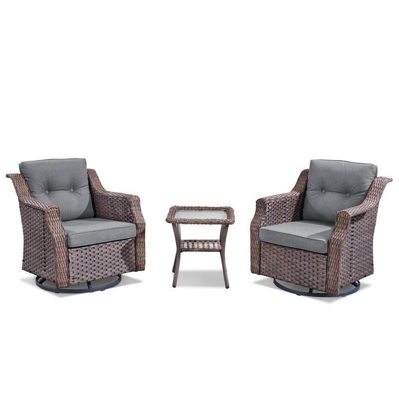 Pocassy 3-Piece Patio Swivel Chair with Side Table