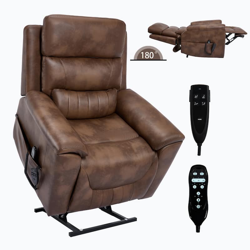 Roomfitters Dual Motor Power Lift Recliner 180 Flat Infinite Position Heat Massage Heavy Duty Leatherair Sofa