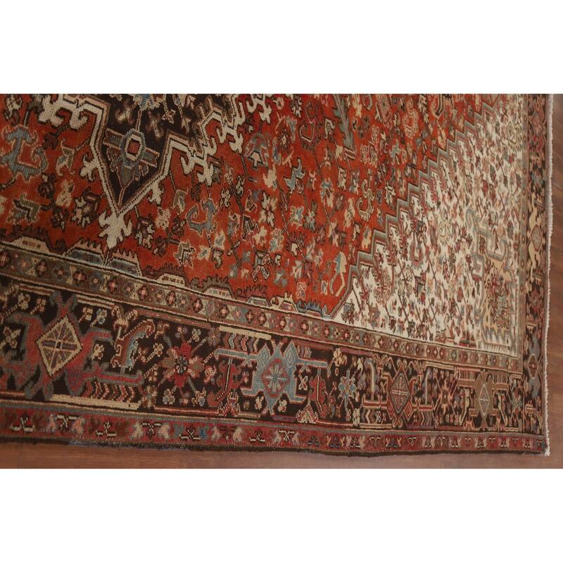 Hand Knotted Oriental 100% Wool Carpet Traditional Medallion Red Heriz Area Rug - 12' 10'' X 9' 7''