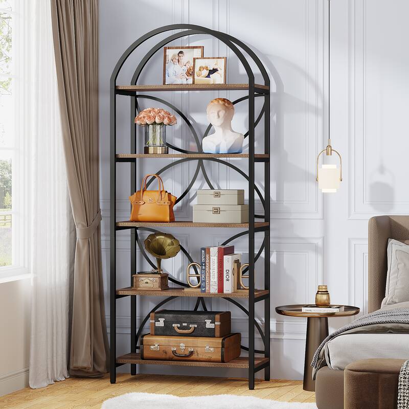 5-Tier Open Bookshelf, 75 Inch Arched Bookcase Shelf