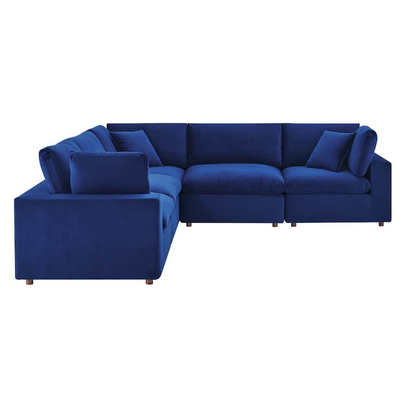 Commix Down Filled Overstuffed Velvet 5-Piece Sectional Sofa