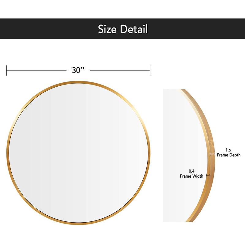 Wall Round Mirror 30'' Modern Brushed Metal Frame Wall-Mounted