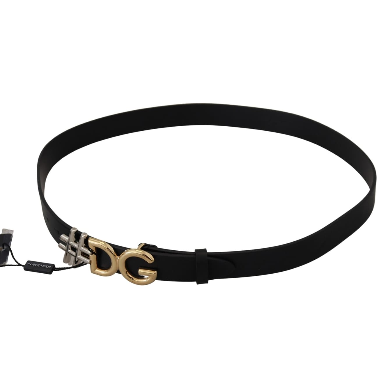 Dolce & Gabbana Black Leather Metal #DG Logo Buckle Women
