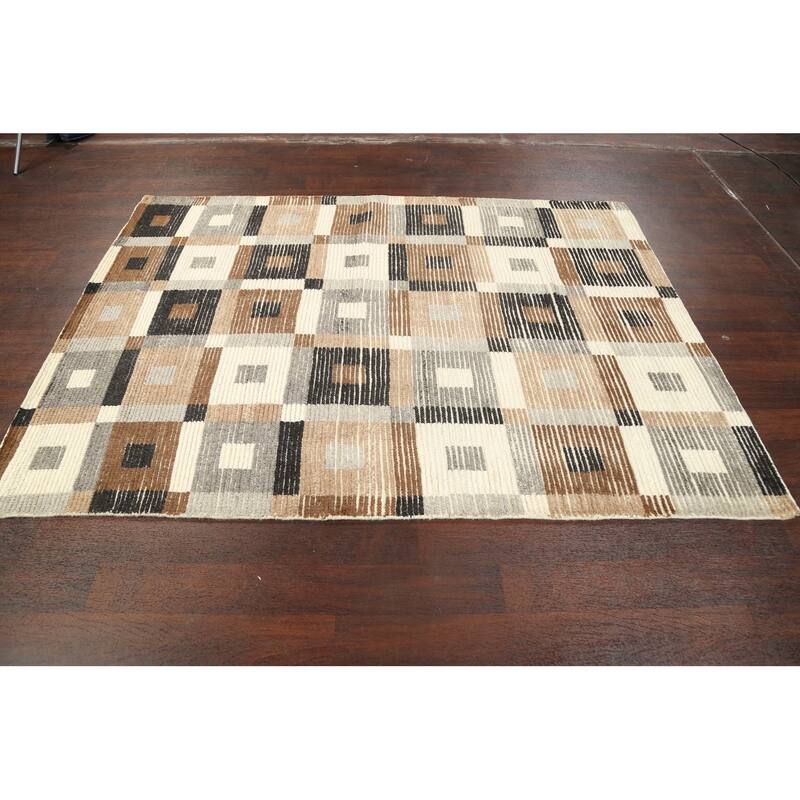 Geometric Contemporary Moroccan Oriental Wool Area Rug Handmade - 5'6" x 7'6"