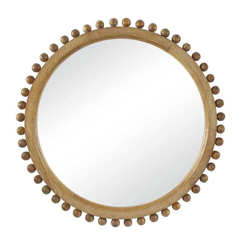 Mango Wood Room Wall Mirror with Beaded Detailing - Black or Gold - Roche River Decor - Gold