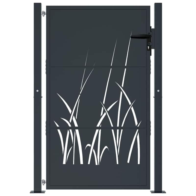 vidaXL Garden Gate Anthracite Steel Grass Design