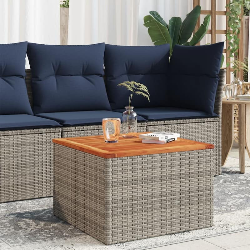 vidaXL Patio Table Outdoor Garden Firniture Side Tea Coffee Table Poly Rattan - 21.7 x 21.7 x 14.6 in - Gray-wood