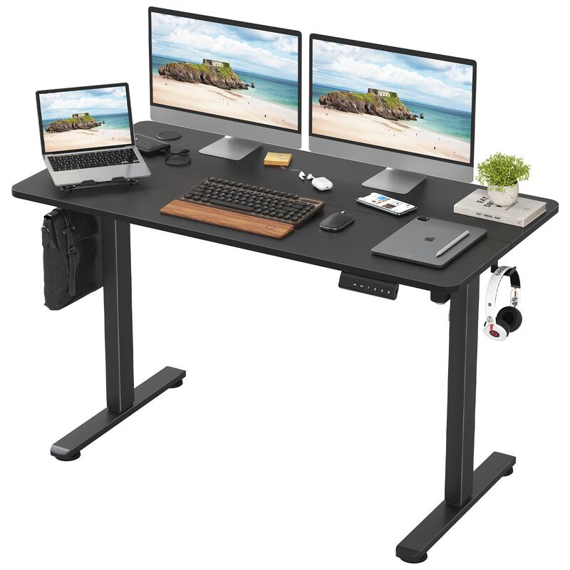 Electric Standing Desk Adjustable Height Sit Stand Home Office Desk With Splice Board - Black
