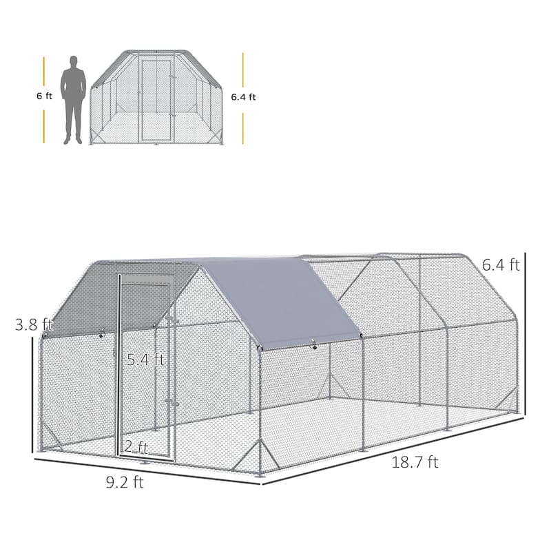 Large Metal Chicken Coop with Shady Roof and Lockable Door Walk-in Poultry Run for 15-18 Hens