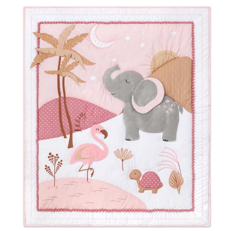 The Peanutshell Organic Cotton Crib Bedding Set for Baby Girls, Safari Oasis, 4 Pieces