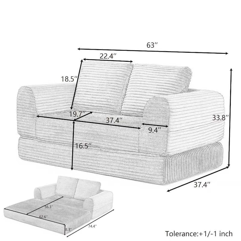 2-in-1 Folding Convertible Sofa Bed, Modern Corduroy Sleeper Couch