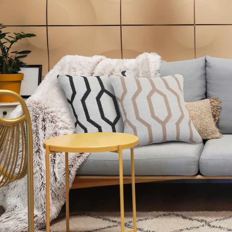Sevita Hazelnut and White Geometric Throw Pillow