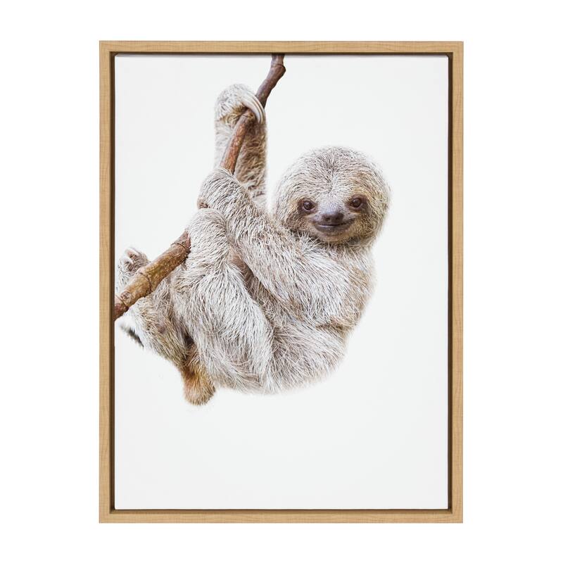 Kate and Laurel Sylvie Baby Sloth Hanging Around Framed Canvas by Amy Peterson Art Studio