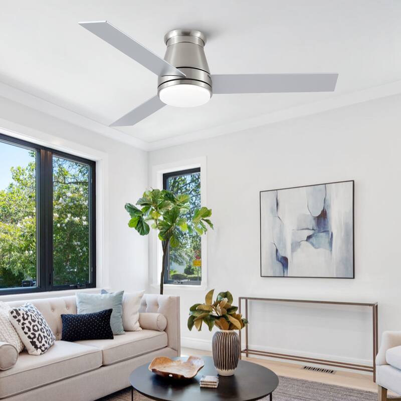 YUHAO AeroLite 48 in. Indoor White Low Profile Standard Ceiling Fan with Bright White Integrated LED Light Kit, Remote Included