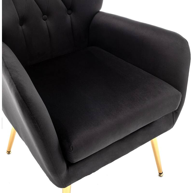Modern Chic Mid-Century Velvet Accent Armchair Button-Tufted Wingback Design with Gold Flared Legs