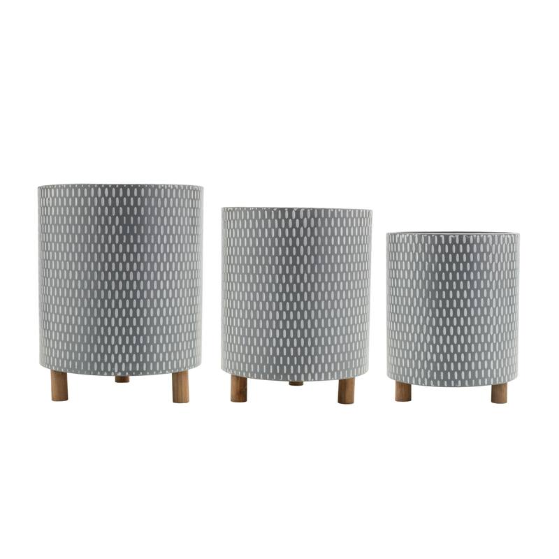 Geometric Planters with Legs - 15" - Blue and White - Set of 3