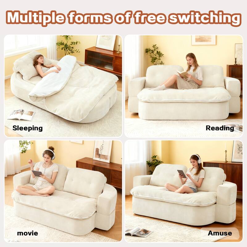 Foldable Sleeper Sofa Bed Convertible Sofa with Hidden Quilt and Large Pillows, Living Room Loveseat Sofa, Modern Floor Sofa