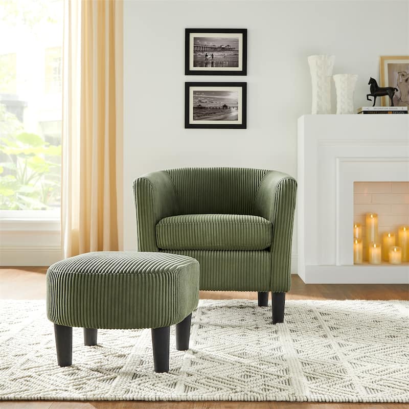 Upholstered Accent Arm Chair Corduroy with Ottoman Foot Rest