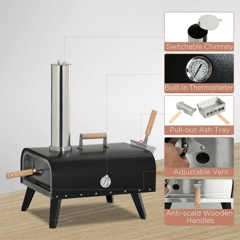 Portable Wood Fired Stainless Steel Pizza Grill with Foldable Legs